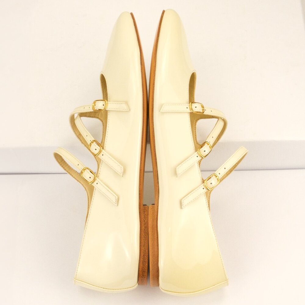 CELINE Criss-Cross Babies Ballerina Flats, Ivory Patent Leather - Picture 7 of 10